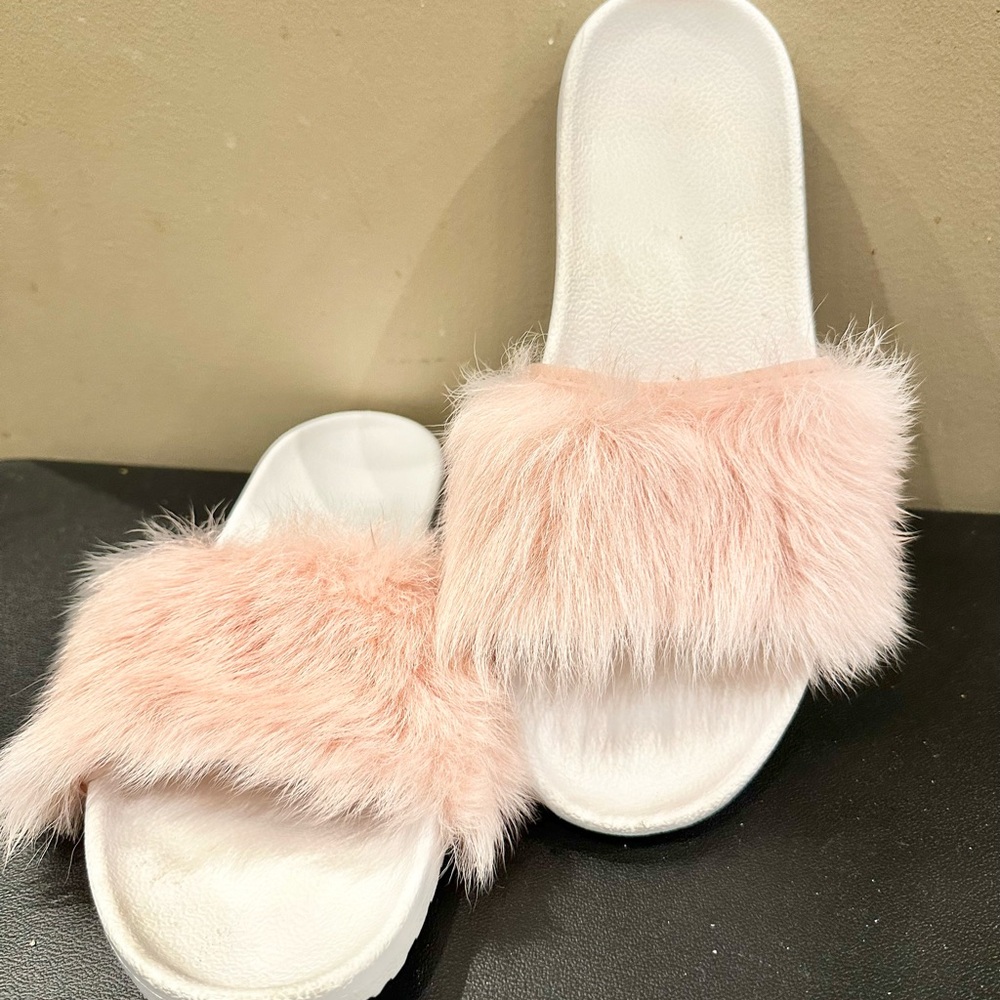 UGG Pink Fluffy Slide Sandals